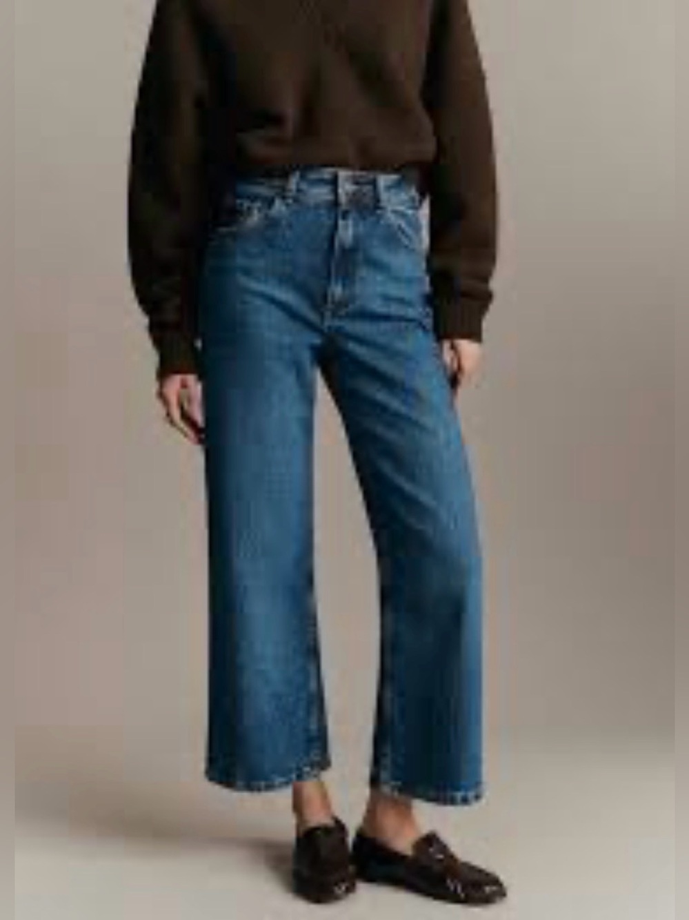 Sézane Le Crop Jeans High Rise Wide Leg Flare Organic Denim Blue FR 38 US 6
